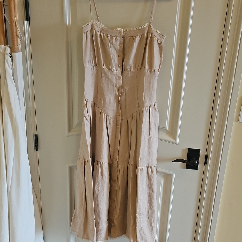 Christy Dawn Beige Button-Front Midi Dress